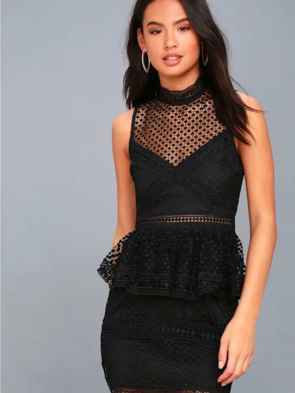 Lulu's Black Lace Peplum Dress - Picture 1 of 8